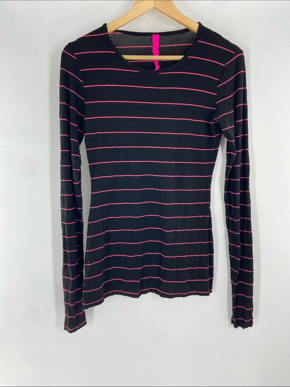 Bailey 44 Black and Pink Striped Long Sleeve Tee Size M Gently Used